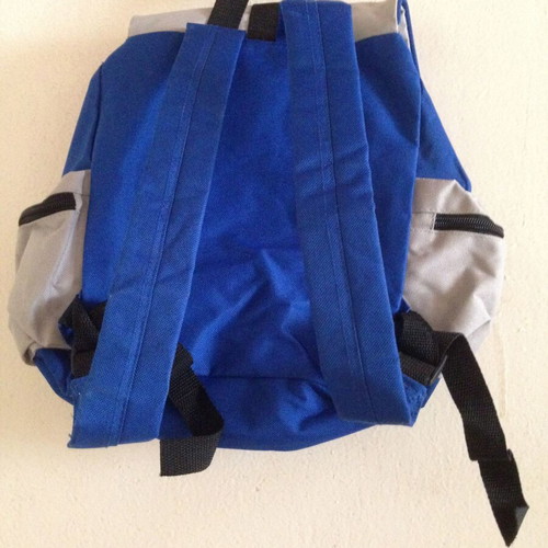 Unisex blue/gray backpack used with pockets