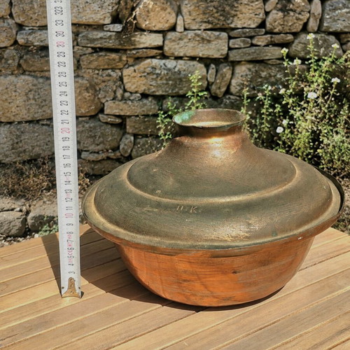 Set of 2 vintage copper pots with 1940-1950 baking tray