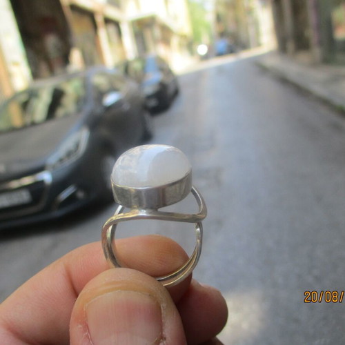 Silver 925 ring with moonstone, vintage adjustable women's ring