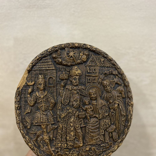 Antique wax plaque 1718, Adoration of the Magi