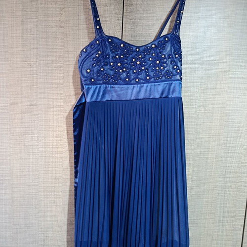 Bill Cost blue mini dress with embroidered bust and pleated skirt