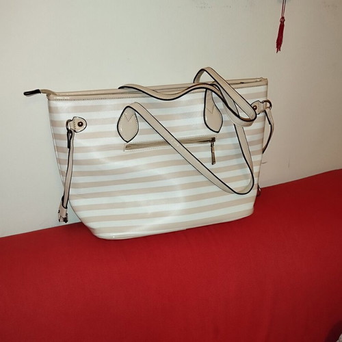Shoulder bag used striped white/salmon spring