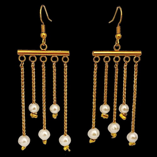 Chandelier earrings handmade stainless steel with white pearls