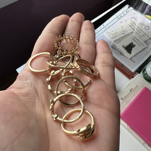 Rings set of 10 new, gold color, adjustable