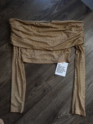 ASOS beige mesh top with stones new, size S