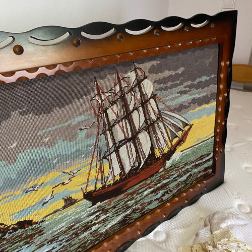 Vintage Handcrafted Embroidered Nautical Wall Art Used