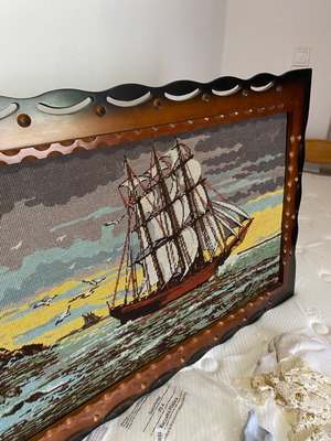 Vintage Handcrafted Embroidered Nautical Wall Art Used