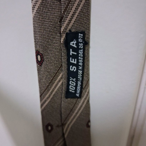 Men's tie used 100% silk Mares brown beige with stripes
