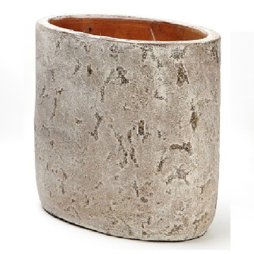 Ceramic oval vase grey new with brown grey details