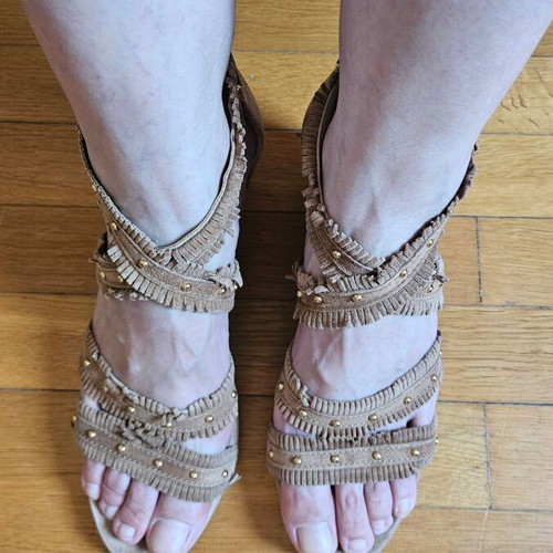 Alpe suede women's sandals size 39 like new, beige, 7 cm heel