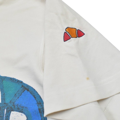 Ellesse vintage art print polo shirt 90s white blue, used, size L