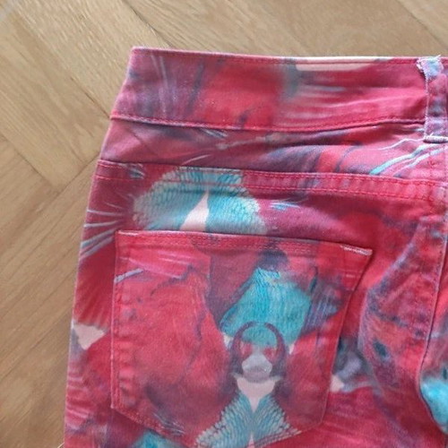 Maison Scotch tropical cotton denim pants size S like new, pink multicolor
