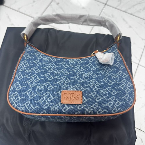 Pinko hobo bag, blue denim with brown leather details