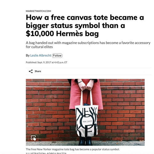 The New Yorker Magazine Canvas Tote Bag used, natural with black logo