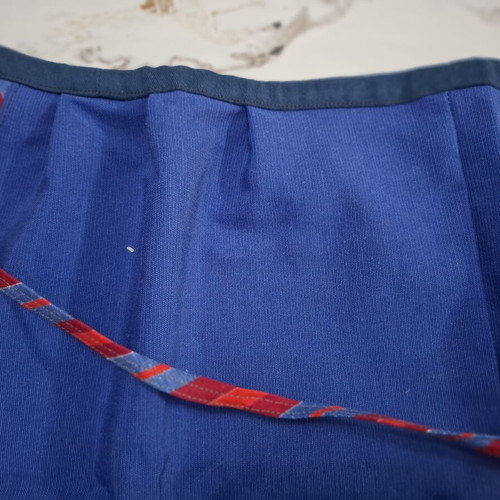 Handmade Waist Apron like new with blue fabric and striped trim