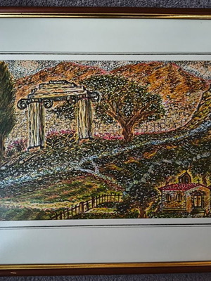 Pointillism painting by Aimilios Fountoukidis framed like new 45x35cm