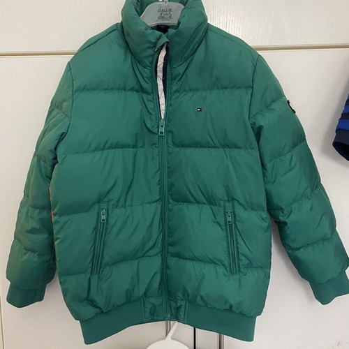 Tommy Hilfiger puffer jacket used, blue and green