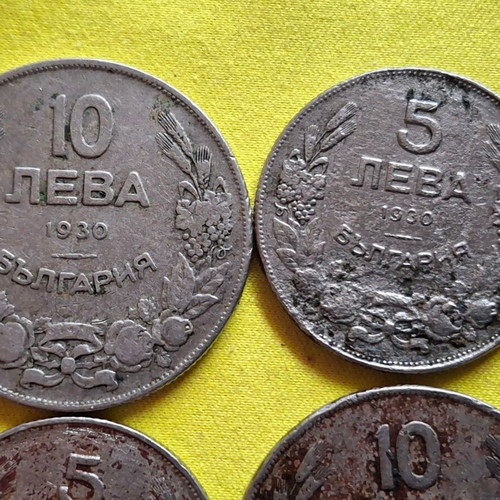 Coins 5 and 10 Leva 1930 used, pack of 8 from Bulgaria
