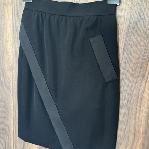 Yves Saint Laurent Variation black wool skirt suit with satin details FR 40