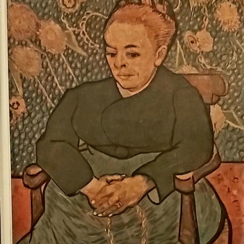 Canvas painting copy portrait of Paul Gauguin used with vintage wooden frame 70s