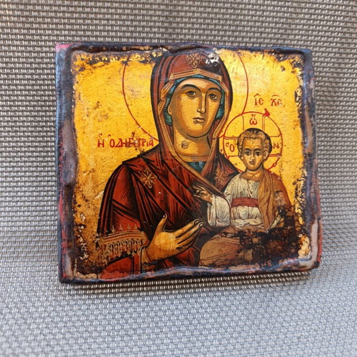Vintage silk screen print on wood canvas, 10x9 cm