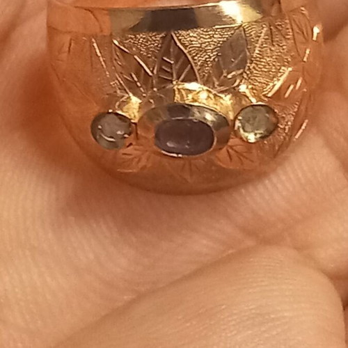 Rose gold ring 9 ct and silver with 2 brilliant 0.06 and 1 ruby 0.25 new