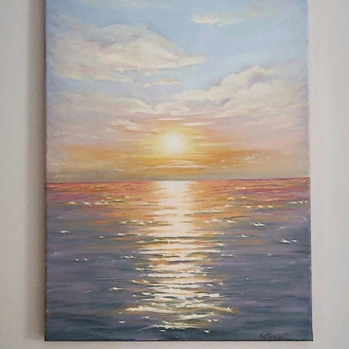 Handmade oil painting Sunset seascape impressionism style