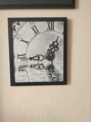 The Flowing Time charcoal drawing with frame and matte glass