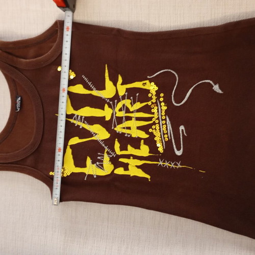 Sleeveless T-shirt like new, brown and yellow, size S