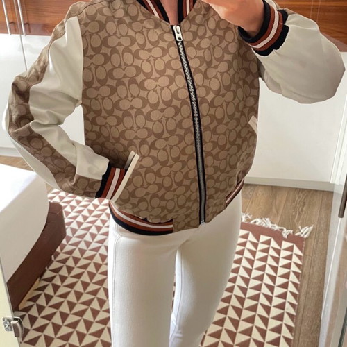 Coach bomber jacket, satin, beige and brown, size M