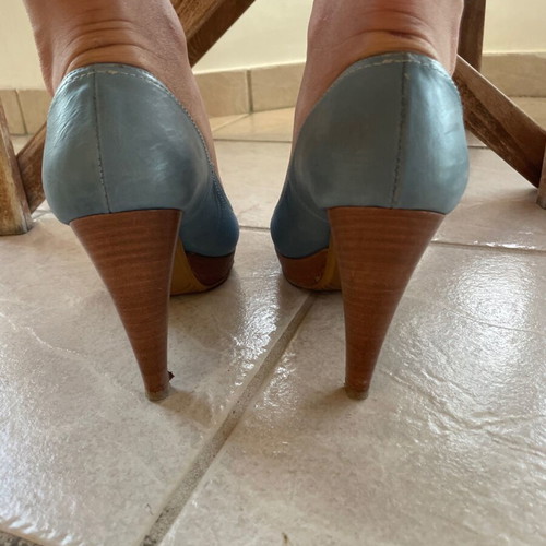 Chaniotakis leather women's heels used, size 39, 10.5 cm heel height