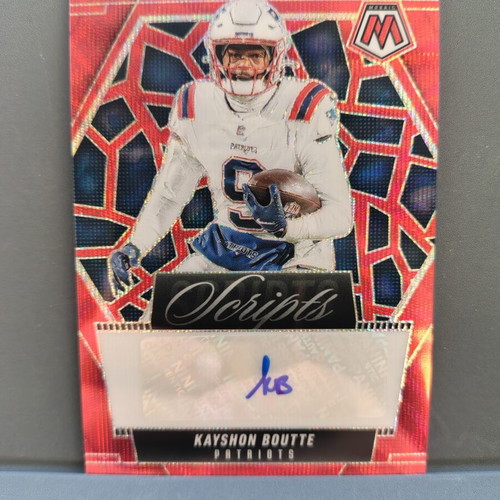 Kayshon Boutte 2025 Panini Mosaic Scripts Auto Red Wave New England Patriots card like new