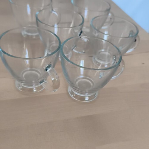 Set of 6 glass coffee or tea cups like new, transparent