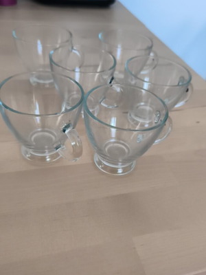 Set of 6 glass coffee or tea cups like new, transparent