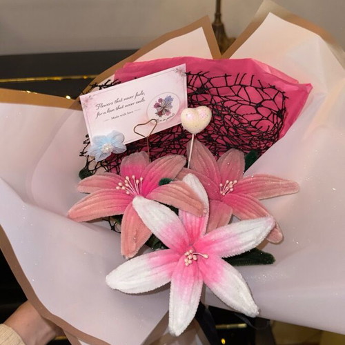 Pink bouquet no.2 new with 3 lilium flowers and glitter