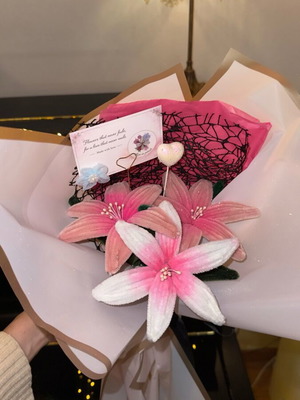 Pink bouquet no.2 new with 3 lilium flowers and glitter