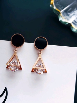 Steel earrings rose gold new with dangling triangle and small diamond