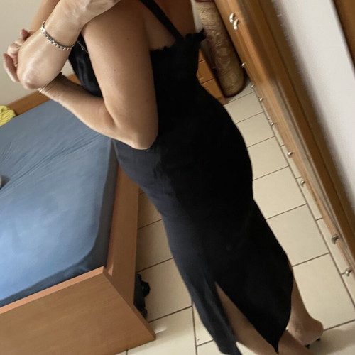 Glamorous black midi dress with open back and side slits