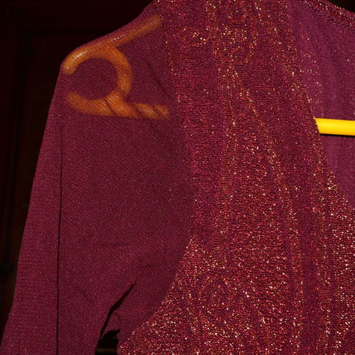 Vintage Bordeaux Shiny Blouse with Glitter Sleeve Gold Thread like new