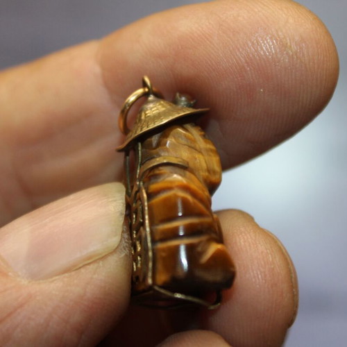 Tiger Eye Buddha pendant necklace, 14K gold plated