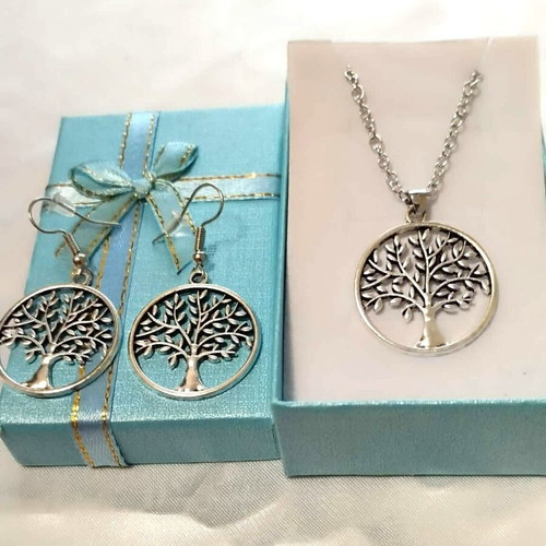 Tree of Life necklace and earring set silver new