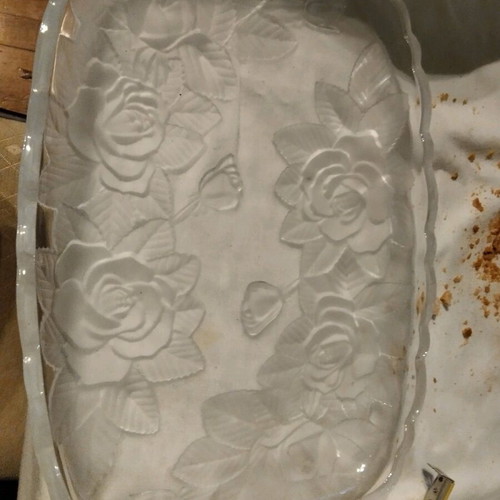 Crystal serving tray with handmade roses vintage