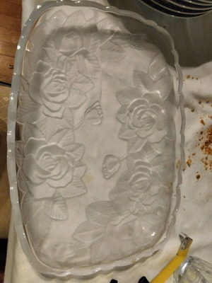 Crystal serving tray with handmade roses vintage