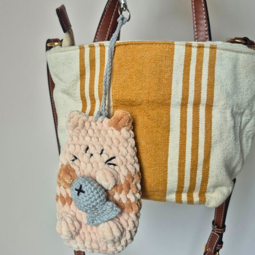 Handmade Pusheen Pouch Keychain beige, brand new