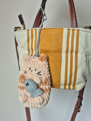 Handmade Pusheen Pouch Keychain beige, brand new