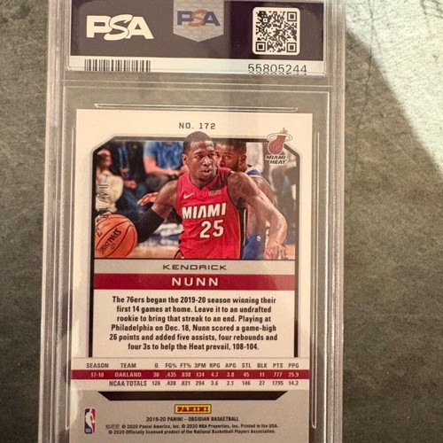 Kendrick Nunn Rookie Obsidian 04/10 basketball card