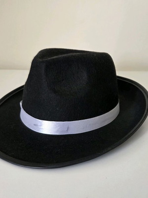 Gangster Fedora Hat black with white satin ribbon like new