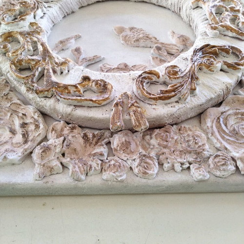 Handmade Mixed Media Relief Canvas Baroque Vintage Style 30x30 cm