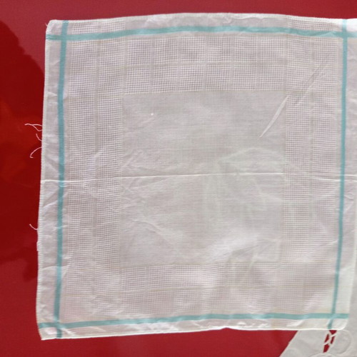 Set of 2 vintage women's handkerchiefs used with pink and aqua stripes