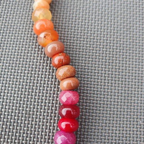 Rainbow Multicolour Semi-Precious Stone Beaded Necklace with Gold Tone Clasp